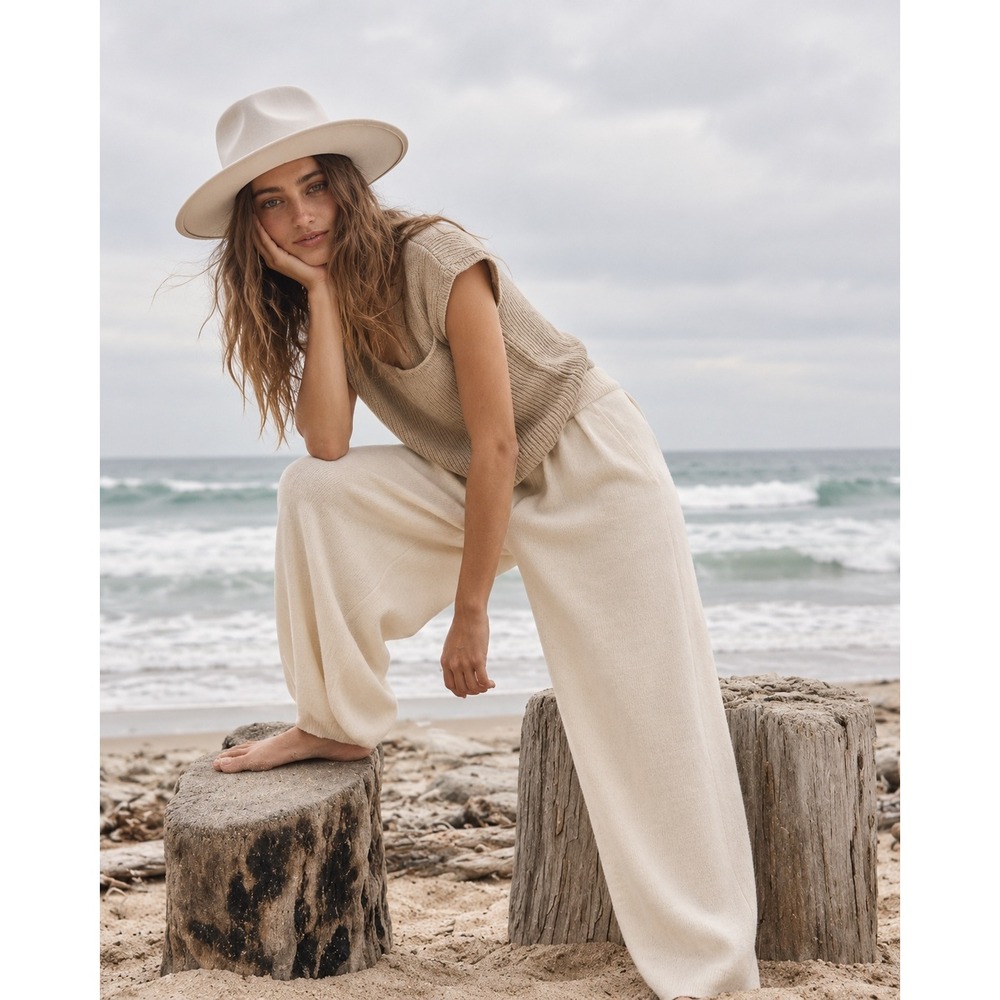 Free People Freya Ivory Knit Pleated Wide Leg Pants OB1437662 Small